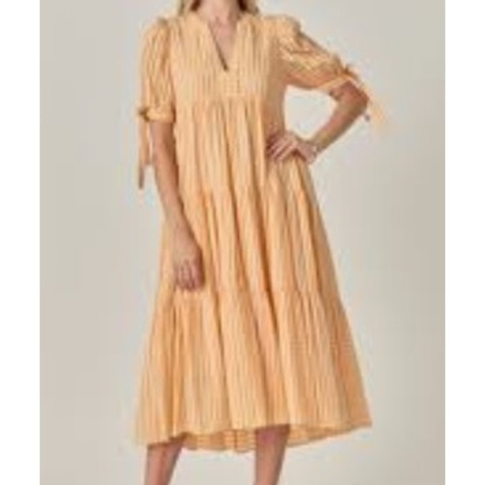 Anthropologie English Factory Gingham Maxi Dress Small Cottage Tier Puff‎ Sleeve